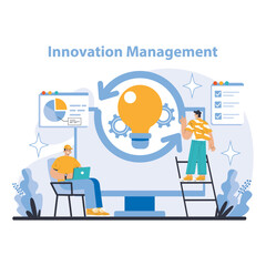 Innovation Management concept. Visualization of idea generation and project development with a focus on creative solutions and analytical planning. Encouraging breakthroughs in operational processes.