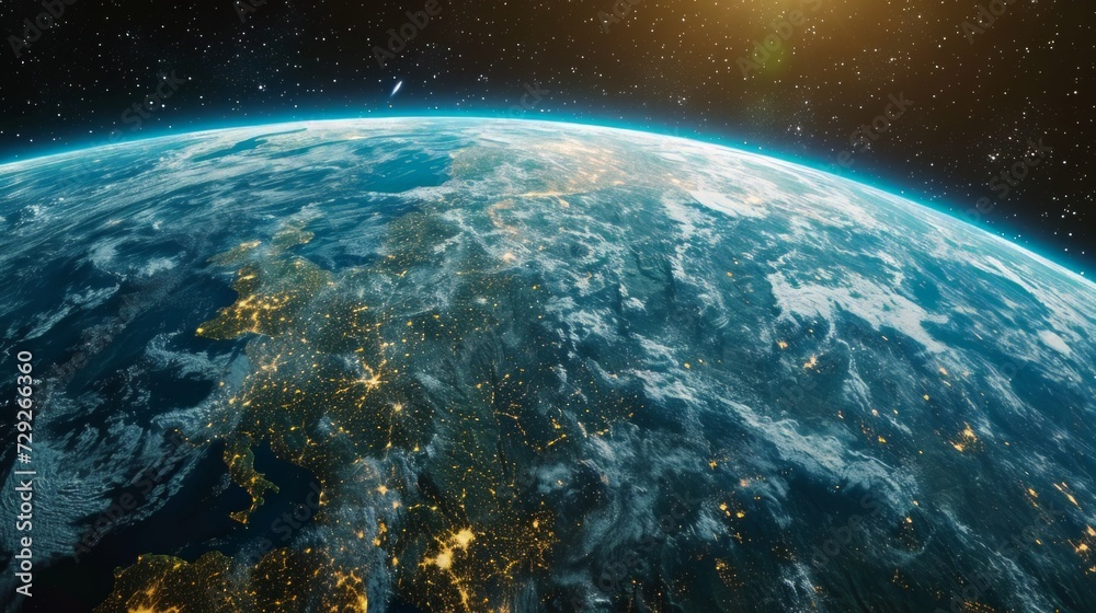 Aufkleber realistic photo concept of earth, showcasing its continents and oceans from a birds-eye view generat