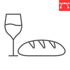 Wine and bread line icon, Easter and food, communion vector icon, vector graphics, editable stroke outline sign, eps 10.