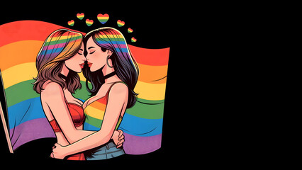 LGBT community couple holding Rainbow flag