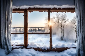 View from country house window in winter