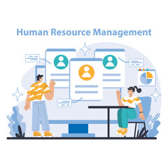 Strategy and management concept. Dynamic human resource management with employee profiling and engagement strategies. Talent acquisition and optimization for organizational growth.