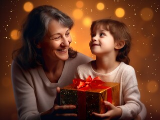 Fototapeta na wymiar cute kid giving present to her mother