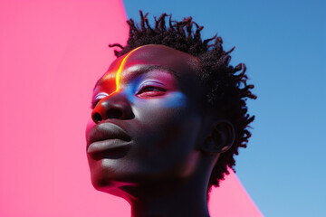 Abstract portrait of a person with colorful light shadows Generative AI image