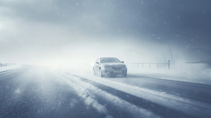 Fototapeta na wymiar Blizzard on the road
