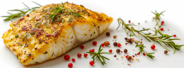 Brazilian Easter Bacalau cod with aromatic herbs and spicy seasonings, copy space. Easter celebration concept and festive products