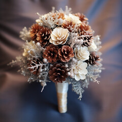 A bunch of pinecones as an interior decor element. Festive dry plant winter bouquet close-up. AI-generated