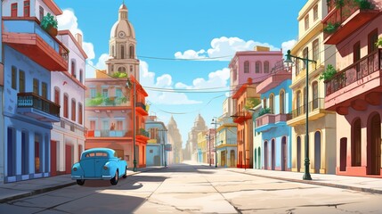Fototapeta na wymiar 3D cartoon, empty background, La Havana Cuba