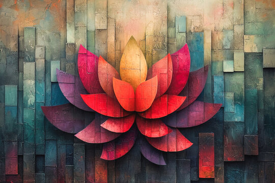 Colorful Abstract Wooden Lotus Wall Art Generative AI image