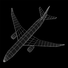 Airplane. Abstract airliner. Wireframe vector illustration