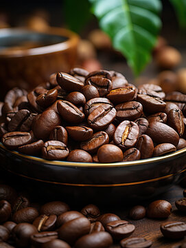 Generative AI image of fresh roasted coffee beans in a bowl