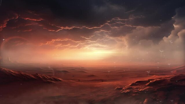 fantasy desert landscape with sandy storm. seamless looping overlay 4k virtual video animation background 