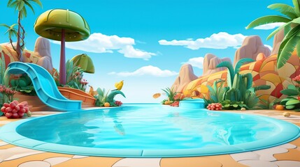 empty 3D cartoon swimming pool background