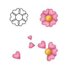 Naklejka premium Set elements. Valentine flowers and hearts