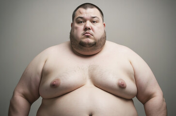 Fototapeta premium Portrait of overweight man looking at camera over solid background