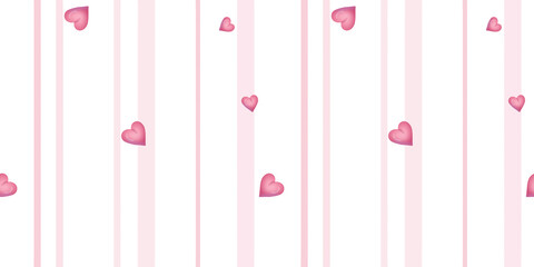 Seamless pattern. Valentine hearts with pink lines on the white background