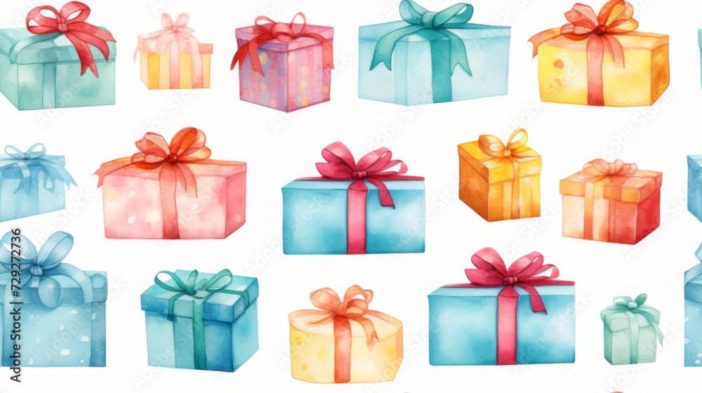 Poster Simple aquarelle gift boxes pattern Generative AI