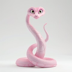 Fototapeta premium Pink snake in 3D style on a light background 