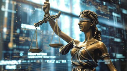 Fototapeta premium Digital Era Lady Justice: Law and Technology Intertwined