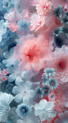 Pink and blue flowers on a blue background
