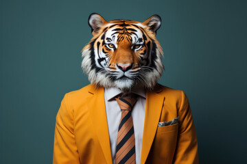 businessman suit with animal head portrait. funny and crazy concept