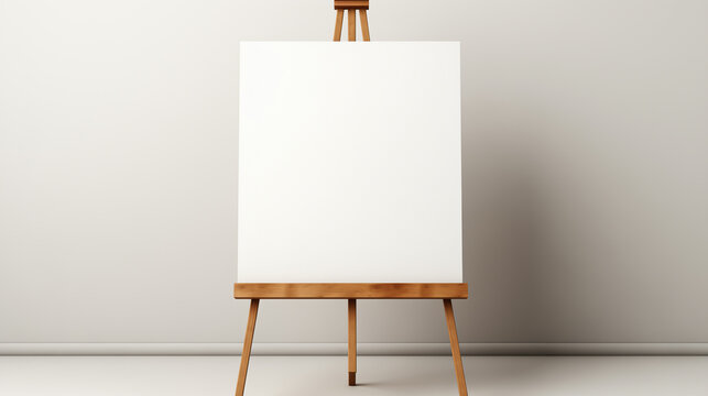 a blank canvas on a wooden easel on white background 