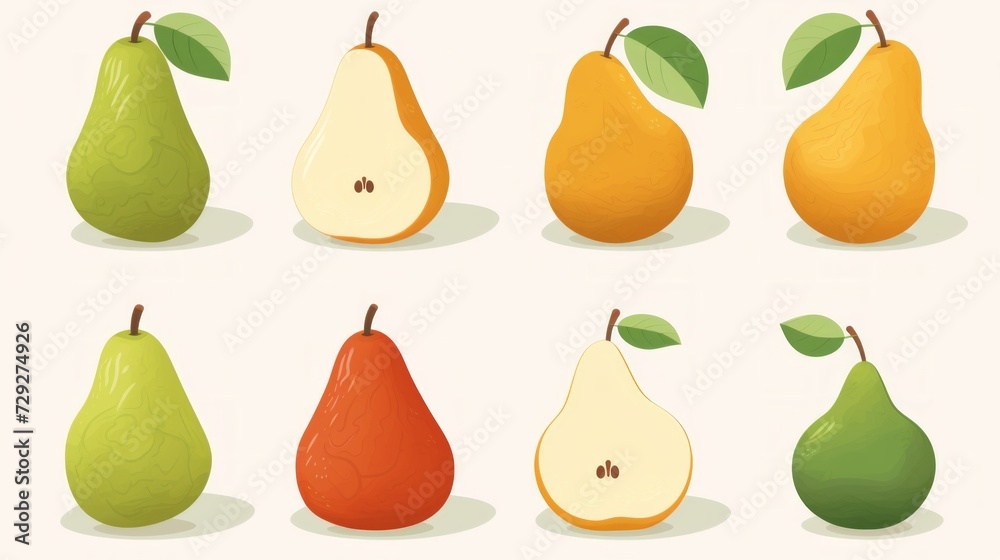 Poster set of multi-colored pears, cross-section of a pear Generative AI