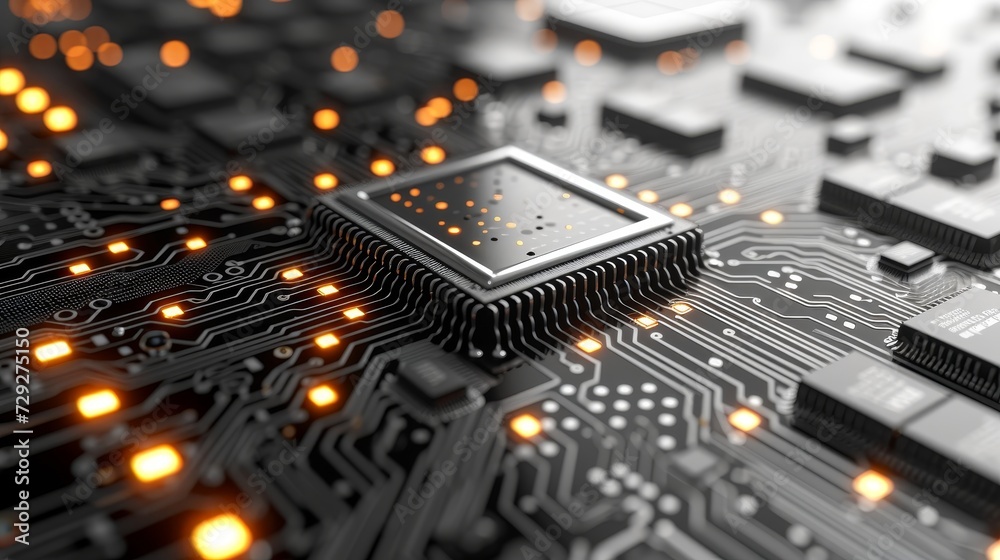 Fototapete An artificial intelligence circuit line design based on machine learning. A design made by smart networks. AI. An illustration in vector format.