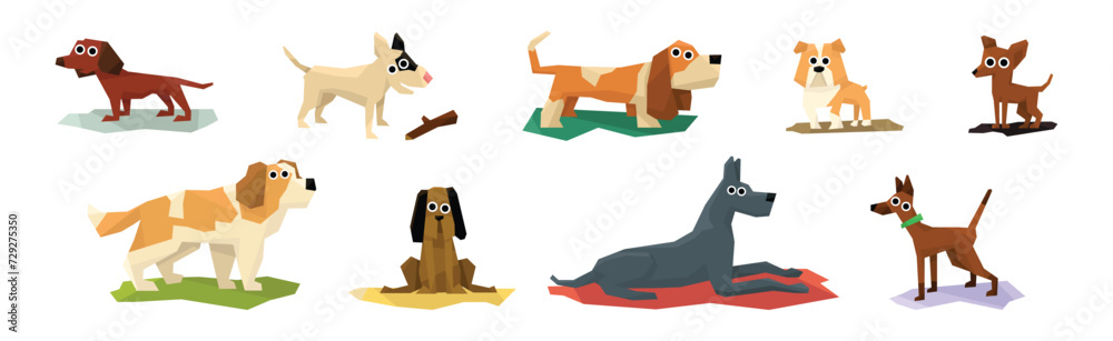 Poster Different Dog Pet Breeds Flat Icon Vector Set