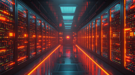A symphony of server technology: racks glowing harmoniously in modern facility