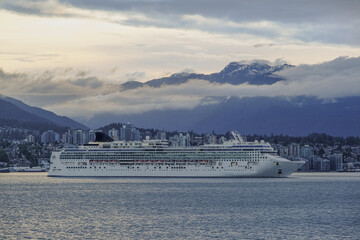Family cruiseship cruise ship liner Gem arrives to Vancouver, Canada from Alaska cruise