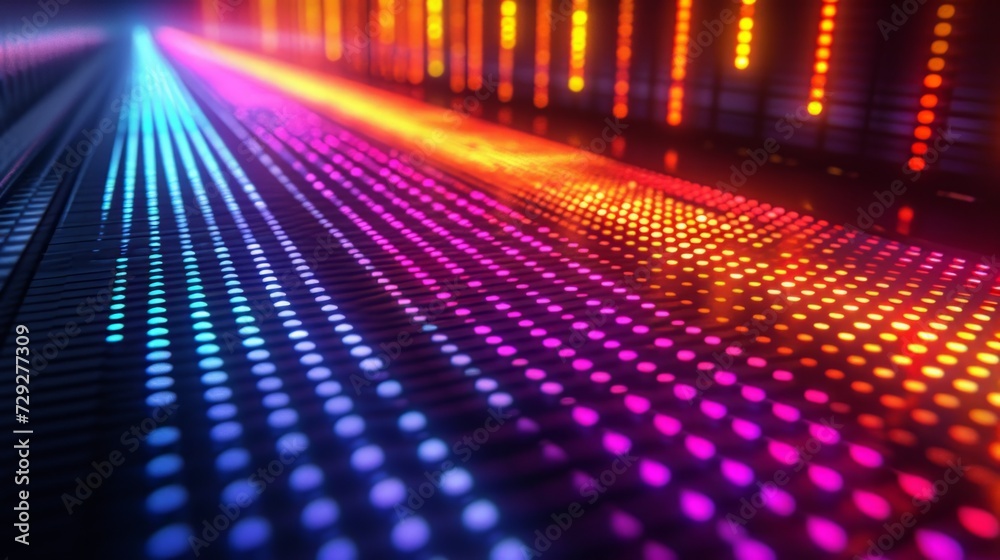 Fototapete Visual equalizer display with cascading rows of glowing lights, dynamically responding to music, producing a captivating and rhythmic light show Generative AI
