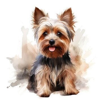 Realistic watercolor Yorkshire Terrier dog illustration. Funny doggy drawing template. Art for card, poster and other. Illustration of dog on white background