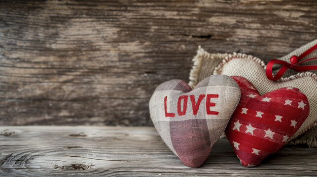 Valentine's Day hearts on wooden background