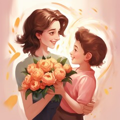hand-drawn mother and daughter illustration