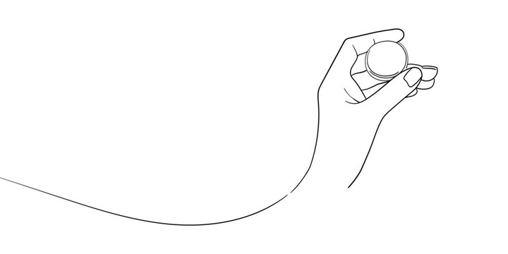 recommend clip art: Hand holding a coin in line art style on a white background. Money in hand continuous line drawing. Vector illustration. 