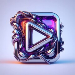 Play button made of Steel blend with violet glass. AI generated illustration