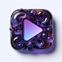 Play button made of Obsidian blend with violet glass. AI generated illustration