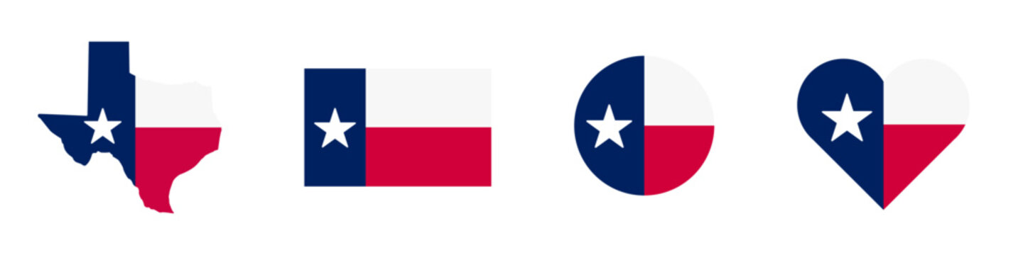 Texas flag icon. Texas map, flag sign, symbol icons. Vector illustration 