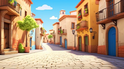 spanish street an empty background 3D cartoon