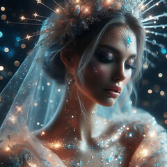 a beautiful girl with glitter jewels, diamonds and star created by generative ai