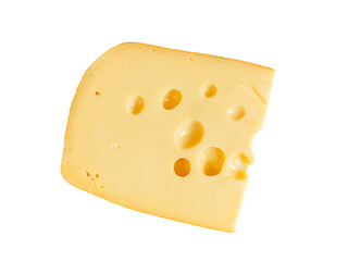 tranche d'emmental, en gros plan, isolé sur un fond blanc