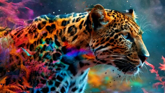 colorful smoke effect leopard. seamless loop videos