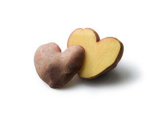 Obraz premium Hearts from potato on white background