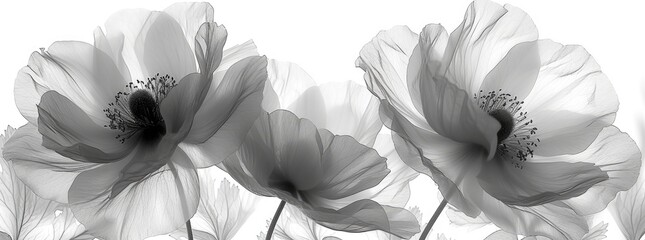 Transparent X-Ray Flowers in Monochrome Artistic Display.
