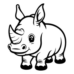 Naklejka premium Black and White Line art rhinoceros. art Linear African animals