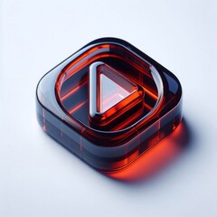 Play button made of Obsidian blend with red glass. AI generated illustration