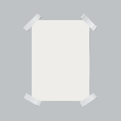 Vector blank sheet of paper with adhesive tape on transparent background.
