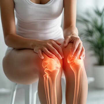 A woman holds his sore knee