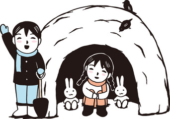 かまくらを作って遊ぶ子供